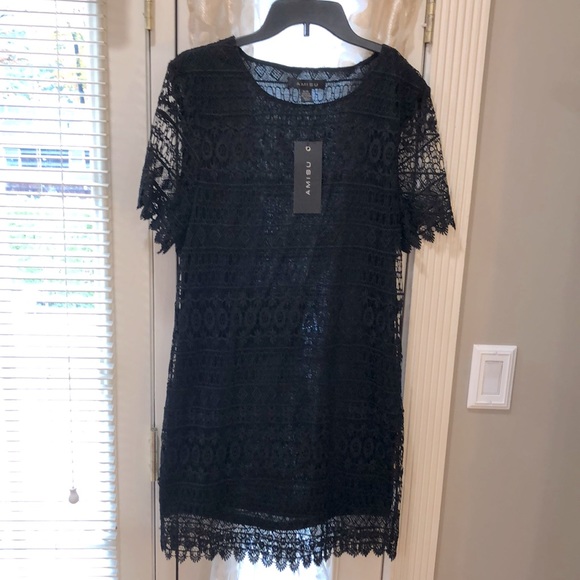 Amisu | Dresses | Beautiful Lace Dress Scallop Hem And Sheer Sleeves |  Poshmark